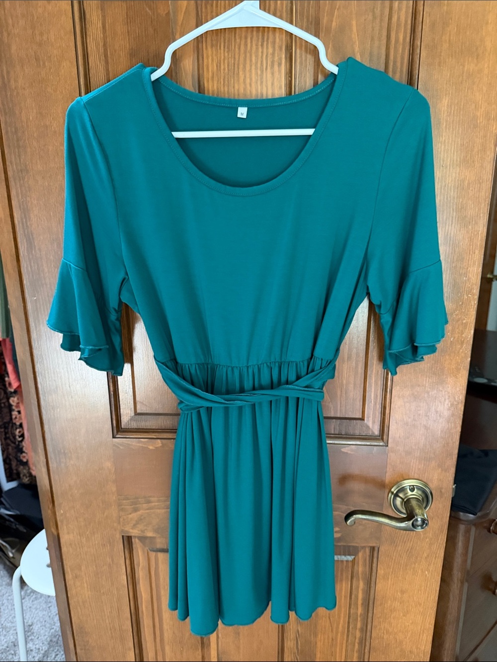 Women’s Hunter Green Ruffle Sleeve Maternity Top with Waist Tie